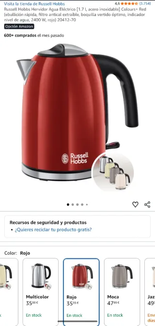 Hervidor Russell Hobbs rojo nuevo sin estrenar