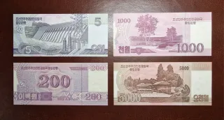 4 Banconote Corea del Nord Specimen (prova)