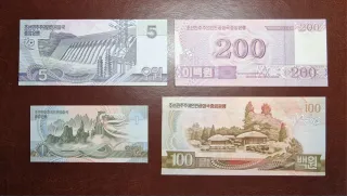 4 Banconote Corea del Nord Specimen (prova)