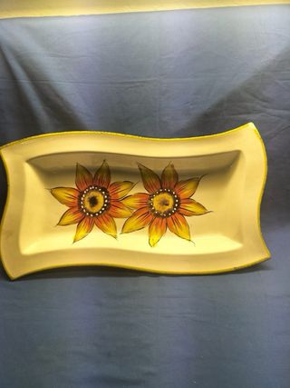 Travessa faiança pintada à mão girassóis