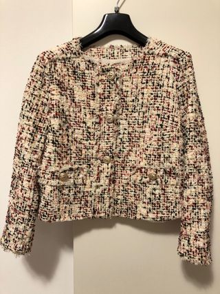 Giacca tweed multicolor con bottoni dorati