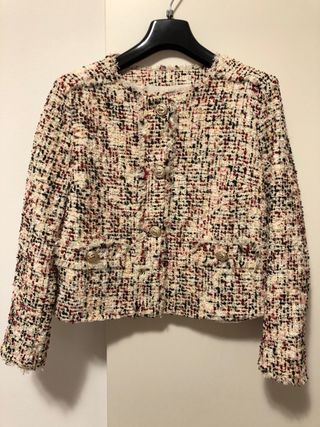 Giacca tweed multicolor con bottoni dorati