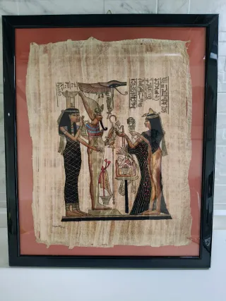 Papiro Egizio Hotus e Nefertari con Cornice Nera