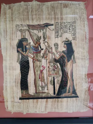 Papiro Egizio Hotus e Nefertari con Cornice Nera