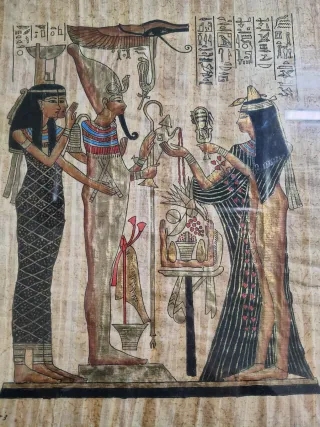 Papiro Egizio Hotus e Nefertari con Cornice Nera