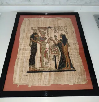 Papiro Egizio Hotus e Nefertari con Cornice Nera