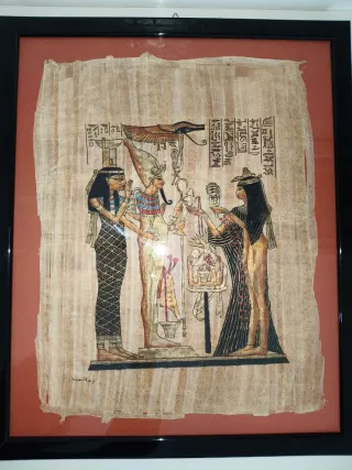 Papiro Egizio Hotus e Nefertari con Cornice Nera