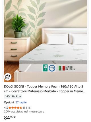 Topper matrimoniale in tessuto 169x190 altez.cm5