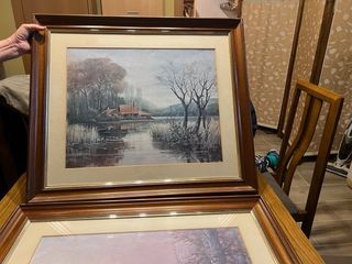 Cuadro paisaje río y barcas