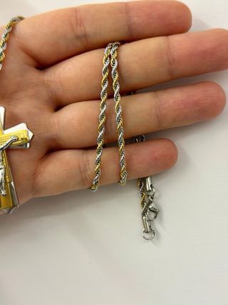 Croce + Collana Stile Corda Bicolore Oro Argento