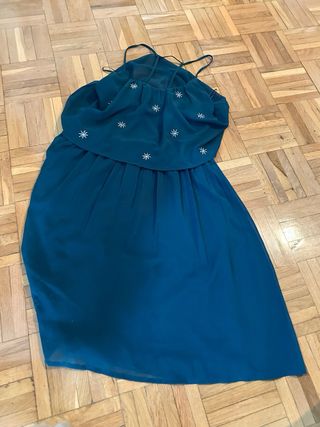 Vestido fiesta verde estrellas plateadas Talla S