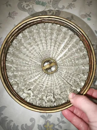 Lámpara Techo Vintage de Cristal y Metal Dorado