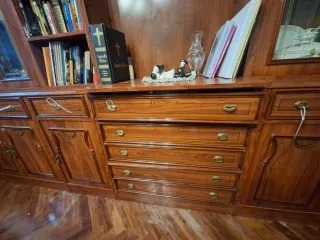 Librería de salón madera y cristal