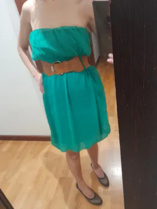 Vestido palabra de honor verde talla S