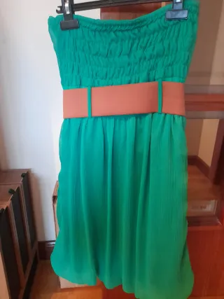 Vestido palabra de honor verde talla S