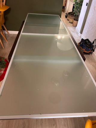 Mesa de comedor cristal y madera