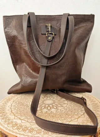 Borsa Progetto Fede Damasco Pelle Marrone