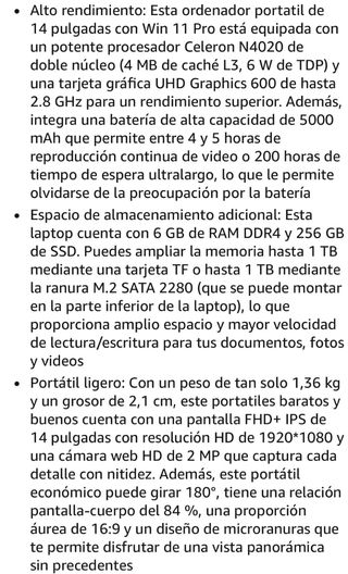 Portátil 14 256GB SSD 6GB RAM Celeron N4020