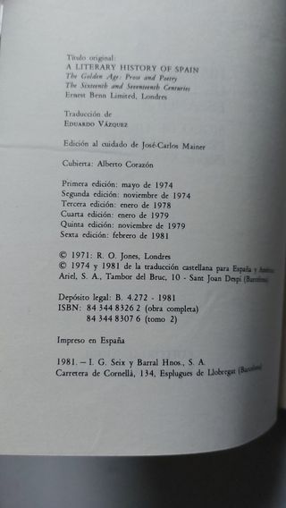 Historia de la literatura española Siglo De Oro