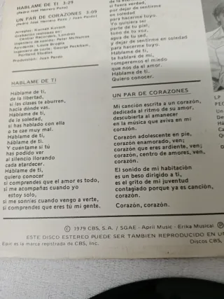 Vinilo de los Pecos 1979!!!háblame de ti Un par de