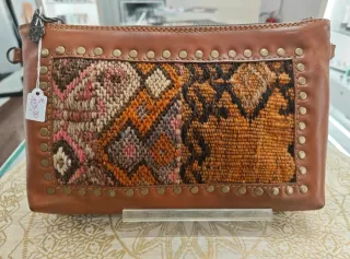 Pochette Pelle e Kilim Marrone Arancione