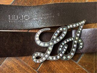 Liu Jo Cintura Pelle Marrone Fibbia Logo Strass