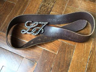 Liu Jo Cintura Pelle Marrone Fibbia Logo Strass