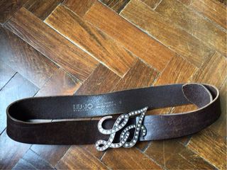 Liu Jo Cintura Pelle Marrone Fibbia Logo Strass
