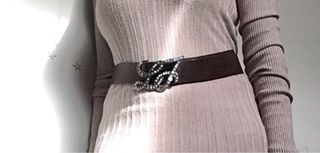 Liu Jo Cintura Pelle Marrone Fibbia Logo Strass