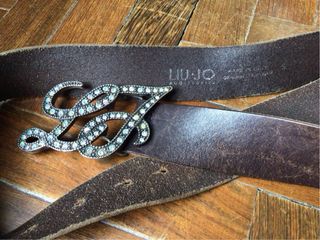Liu Jo Cintura Pelle Marrone Fibbia Logo Strass