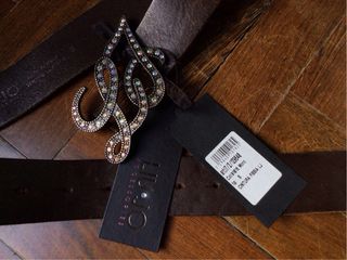 Liu Jo Cintura Pelle Marrone Fibbia Logo Strass