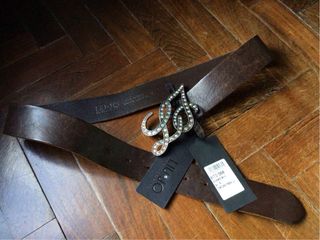 Liu Jo Cintura Pelle Marrone Fibbia Logo Strass