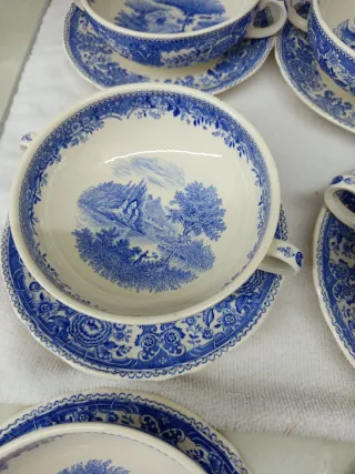 6 Tazze in Porcellana Blu e Bianche