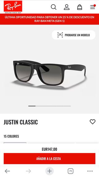 Gafas Ray-Ban Justin Classic Negras