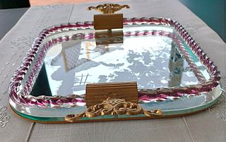 Vassoio vintage a specchio vetro Murano Barovier
