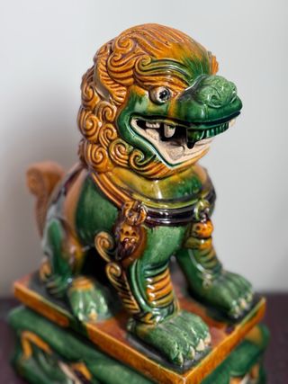 Figura Perro Foo grande Cerámica Verde y Naranja