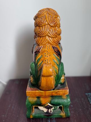 Figura Perro Foo grande Cerámica Verde y Naranja