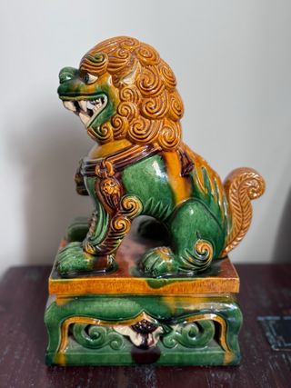 Figura Perro Foo grande Cerámica Verde y Naranja