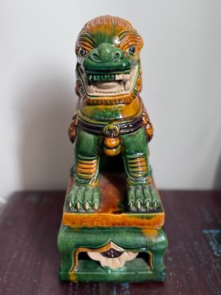 Figura Perro Foo grande Cerámica Verde y Naranja