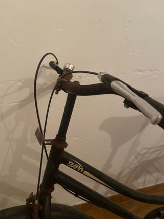 Bicicleta clásica negra con óxido.