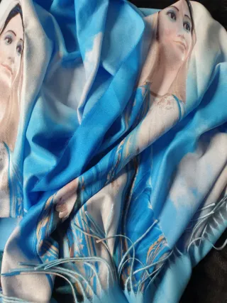 ✝️ Pashmina Virgen María Cielo Azul