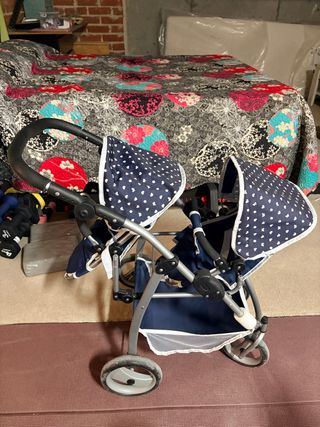 Carrito de muñecas doble gemelar azul