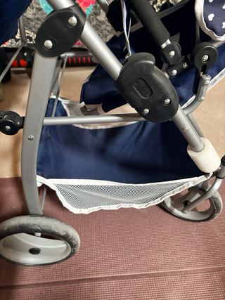 Carrito de muñecas doble gemelar azul