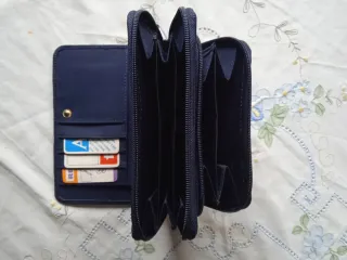 Cartera billetera mujer azul compartimentos