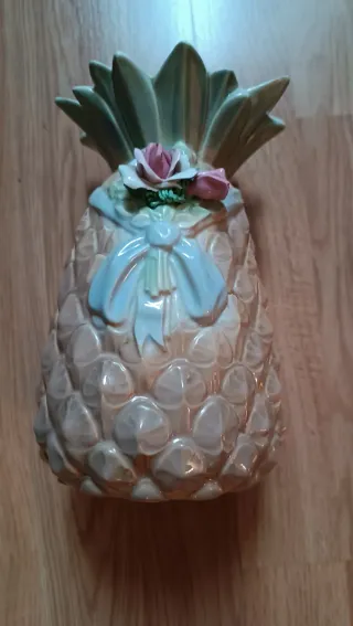 Jarrón Cerámica Piña Beige y Verde