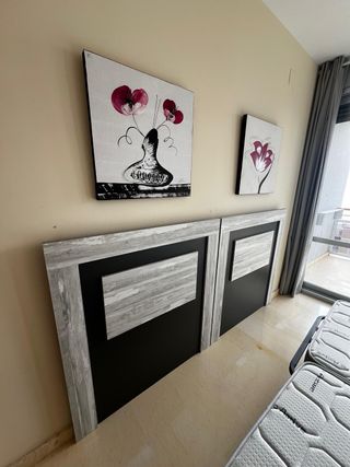 2 cabeceros de cama madera gris y negro