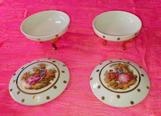 Pareja Cajas Porcelana Tocador Vintage