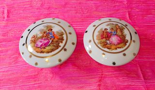 Pareja Cajas Porcelana Tocador Vintage