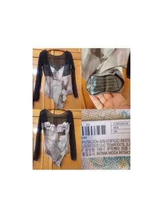 Body Transparente Flores Negro y Rosa