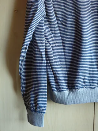 Felpa ragazzo a righe grigio/blu cappuccio